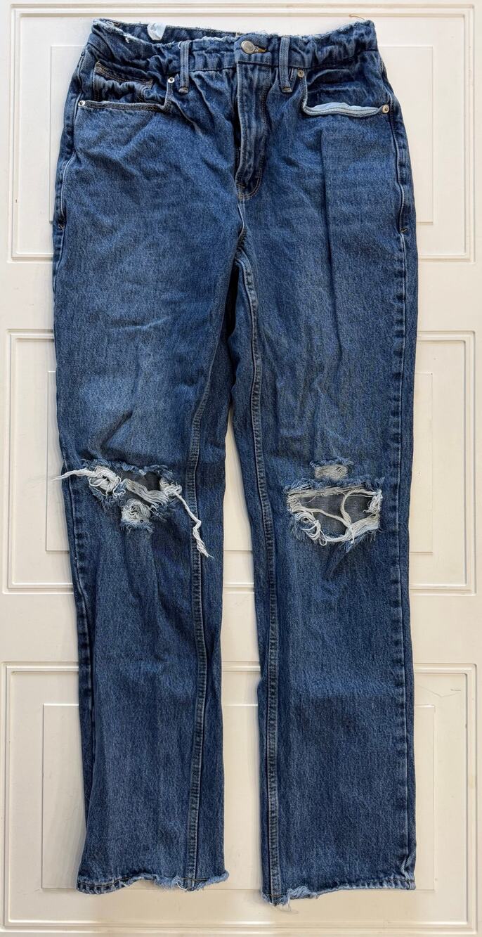 Good American Womens Sz 6/28 Dark Wash Distressed Straight Leg Jeans